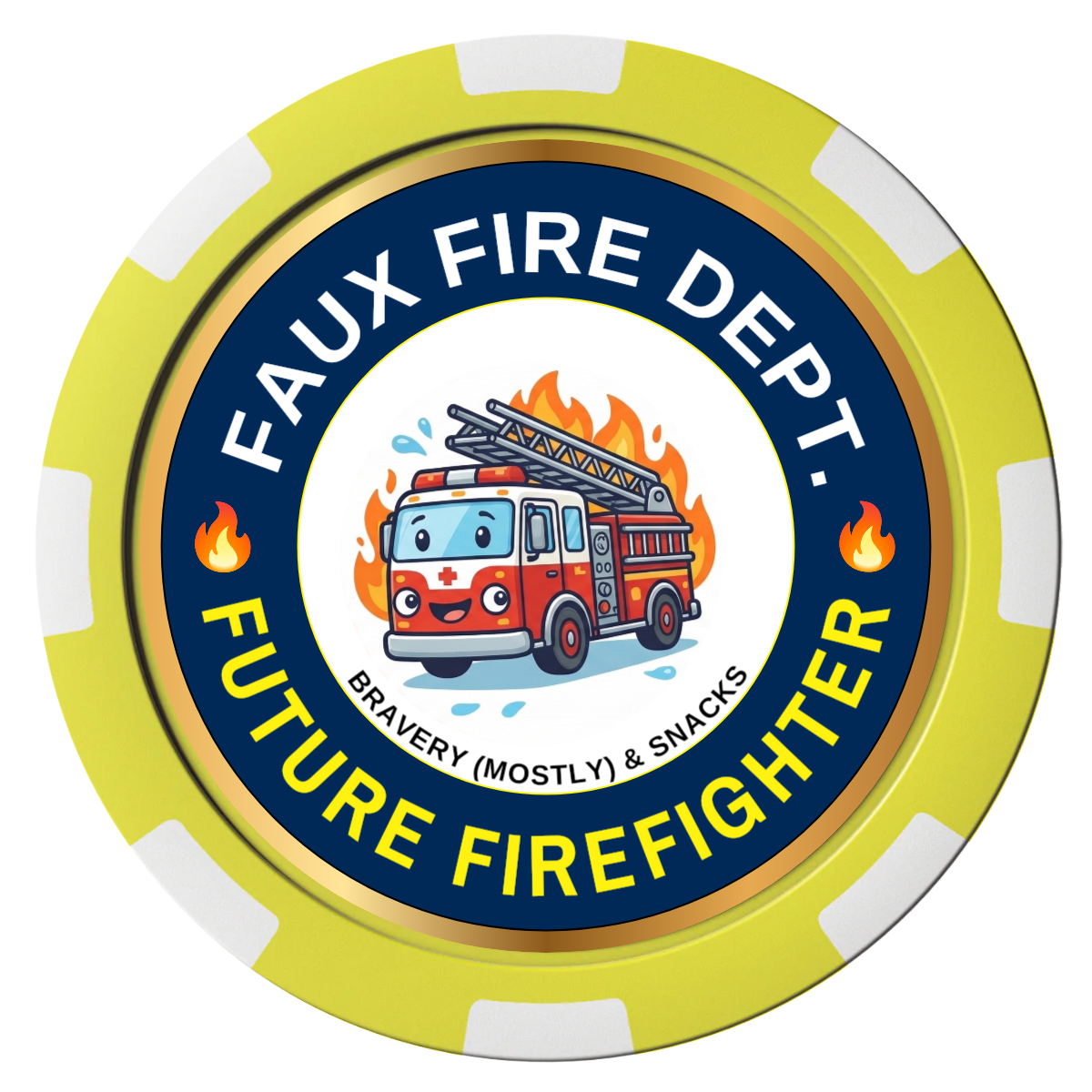 Future Firefighter Composite Poker Chips - Yellow / 8 Stripe - Front