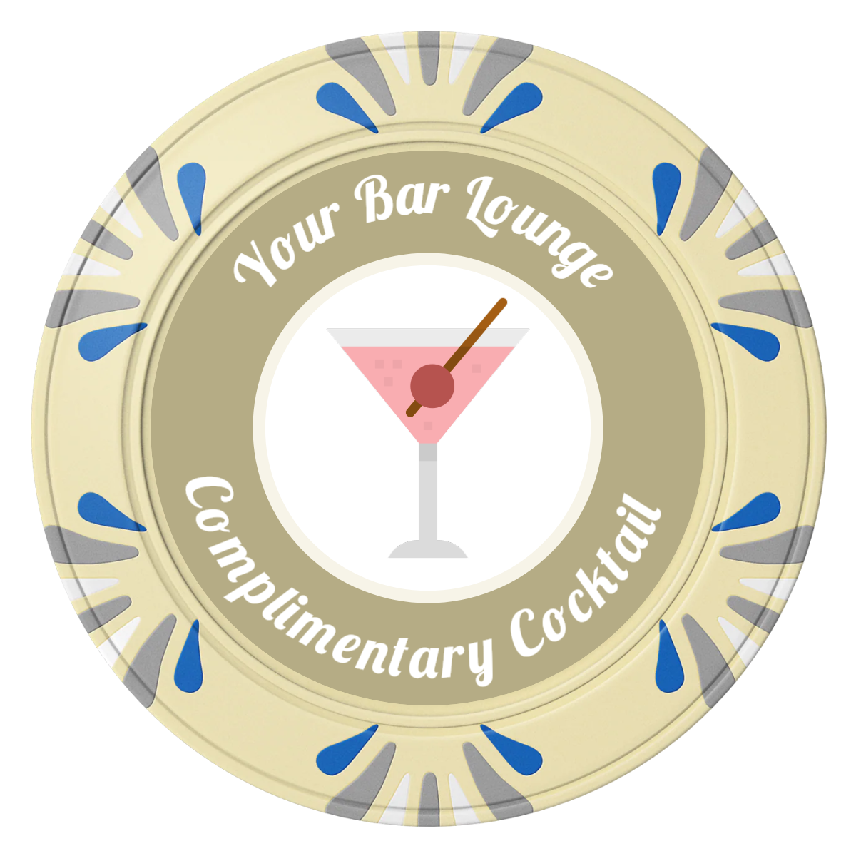 Fancy Drink Clay Poker Chips - Ivory / Macau / 40mm - Front