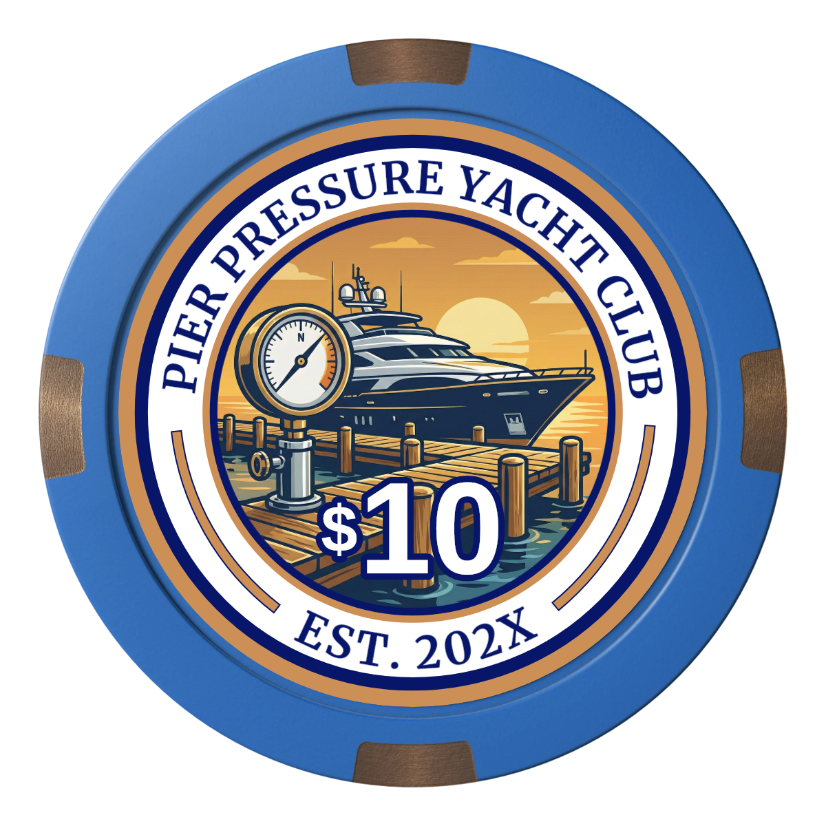 Anchor Down Card Room Composite & Metal Hybrid Poker Chips - Blue - Front