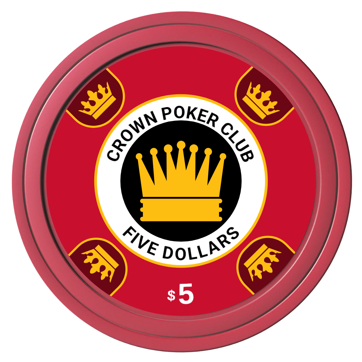 Crown Card Room Composite Poker Chips - Red / Solid - Front
