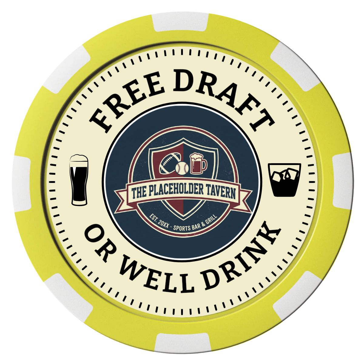 Beer Shop Composite Poker Chips - Yellow / 8 Stripe - Front