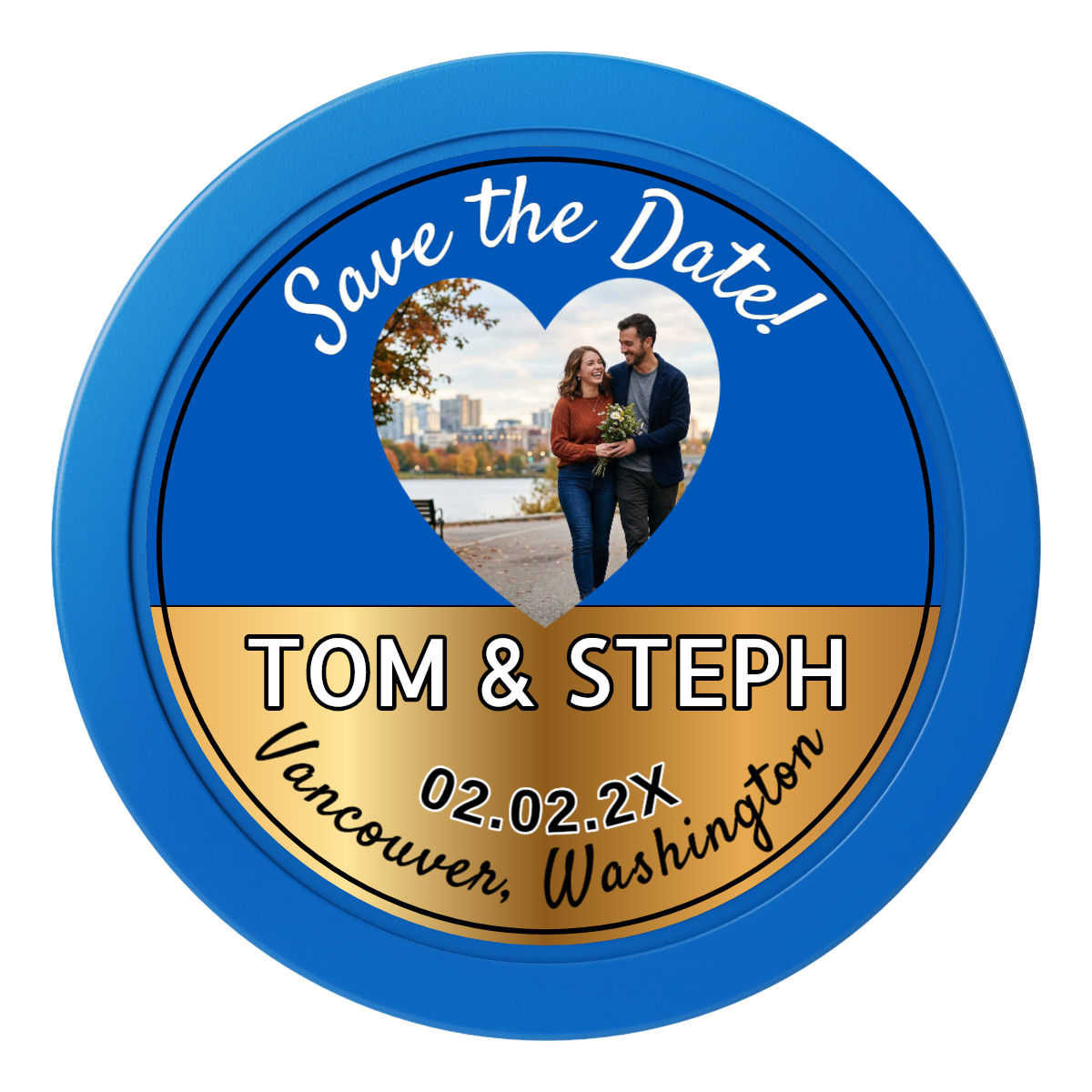 Save the Date Hearts 2" Oversized Poker Chips - Blue - Front