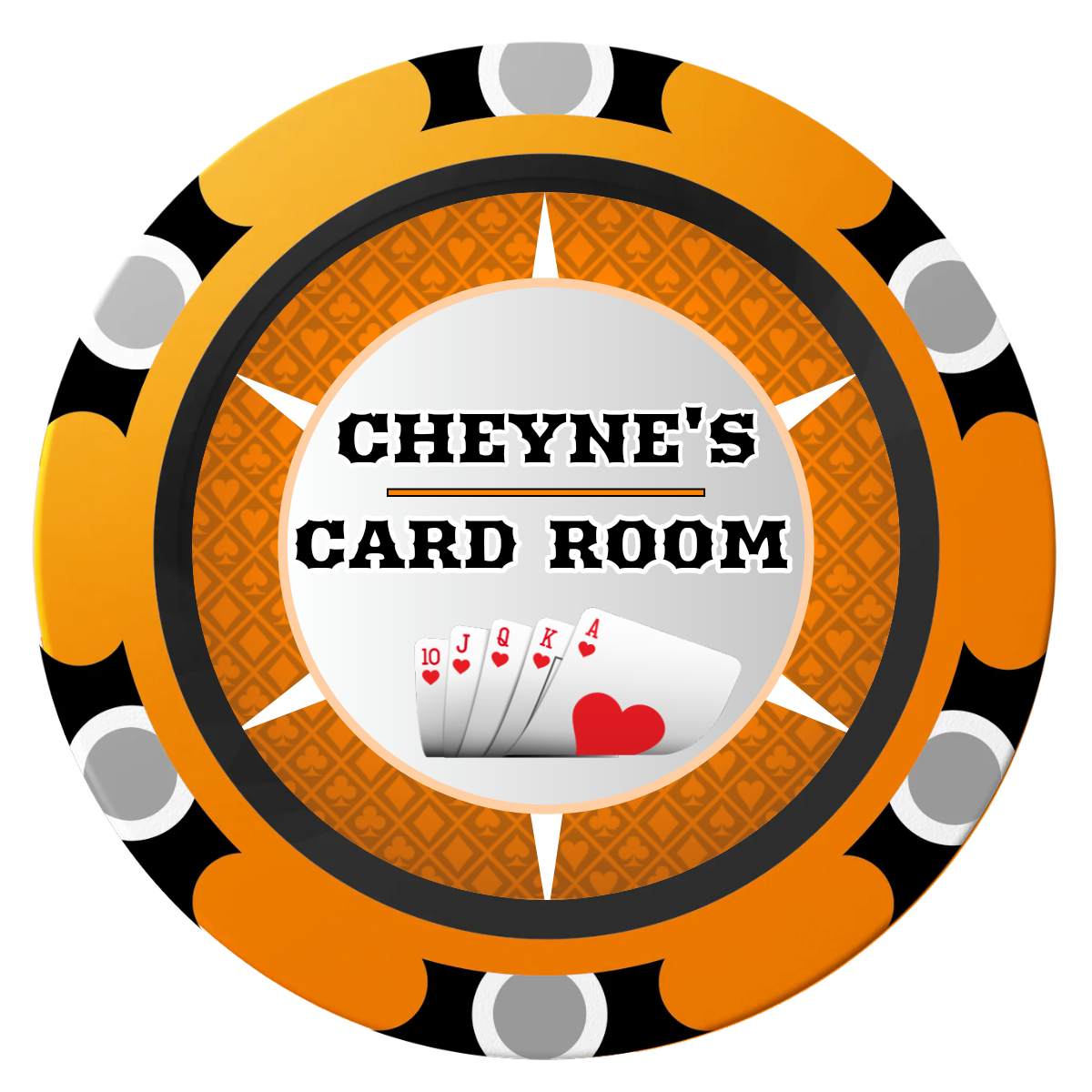 Cheyne's Card Room Clay Poker Chips - Orange / Monte Carlo / 40mm - Front