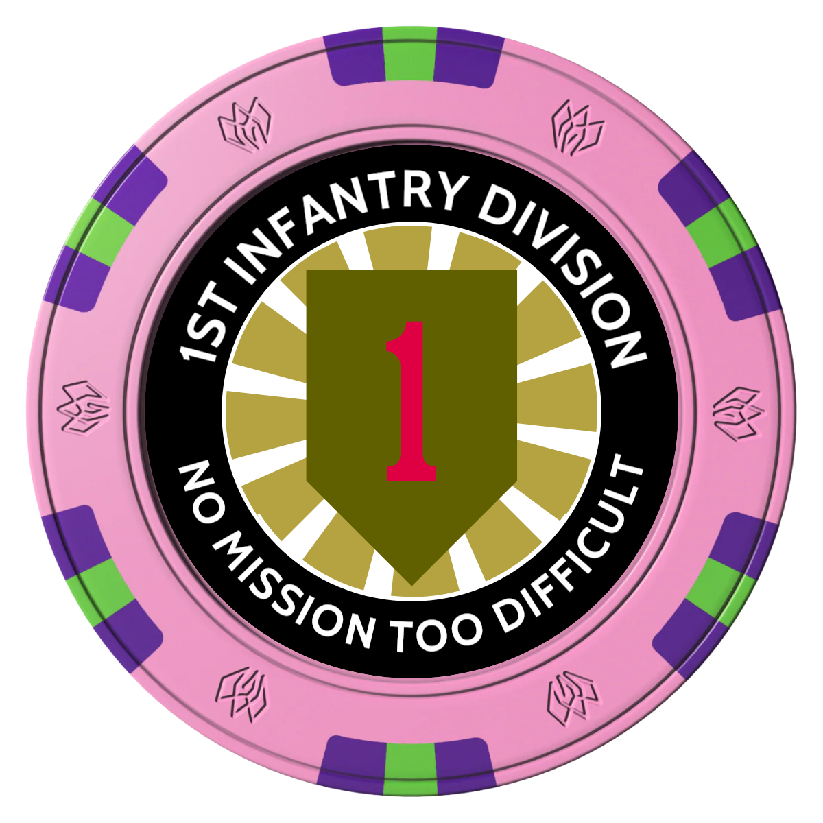 1st Infantry Division Clay Poker Chips - Pink / 6 Spot Gem / 40mm - Front