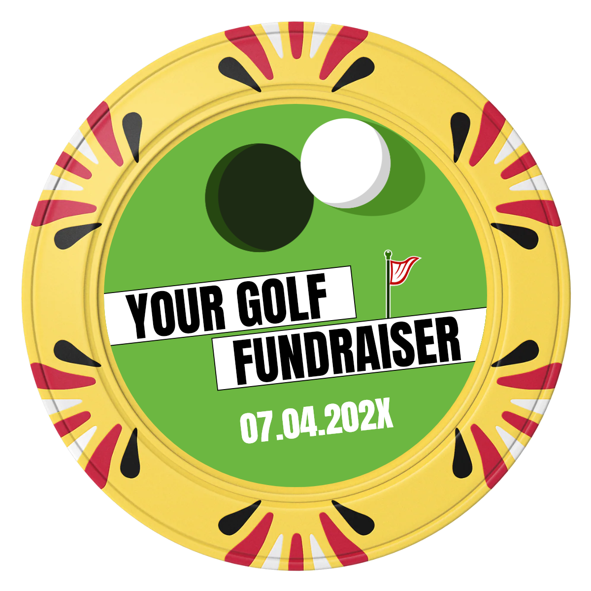 Putting Around Tournament Clay Poker Chips - Yellow / Macau / 40mm - Front