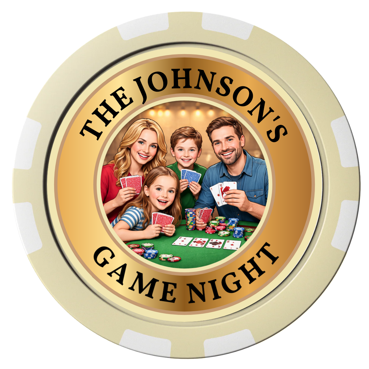 Family Game Night Composite Poker Chips - Ivory / 8 Stripe - Front