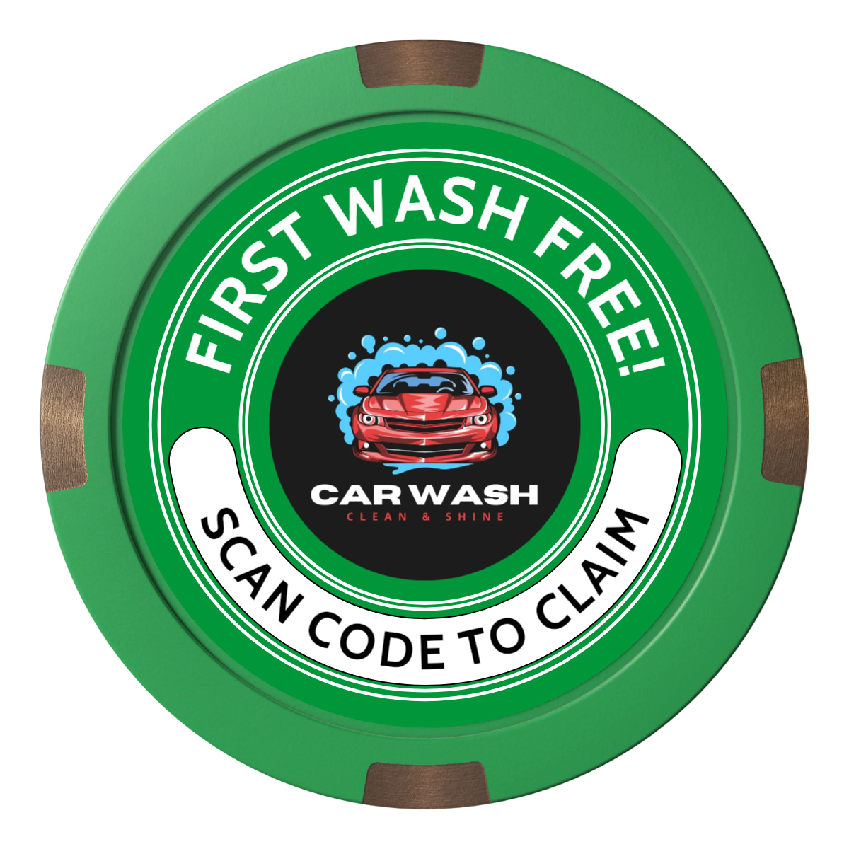 Car Wash Promotion Composite & Metal Hybrid Poker Chips - Green / 4 Spot - Front