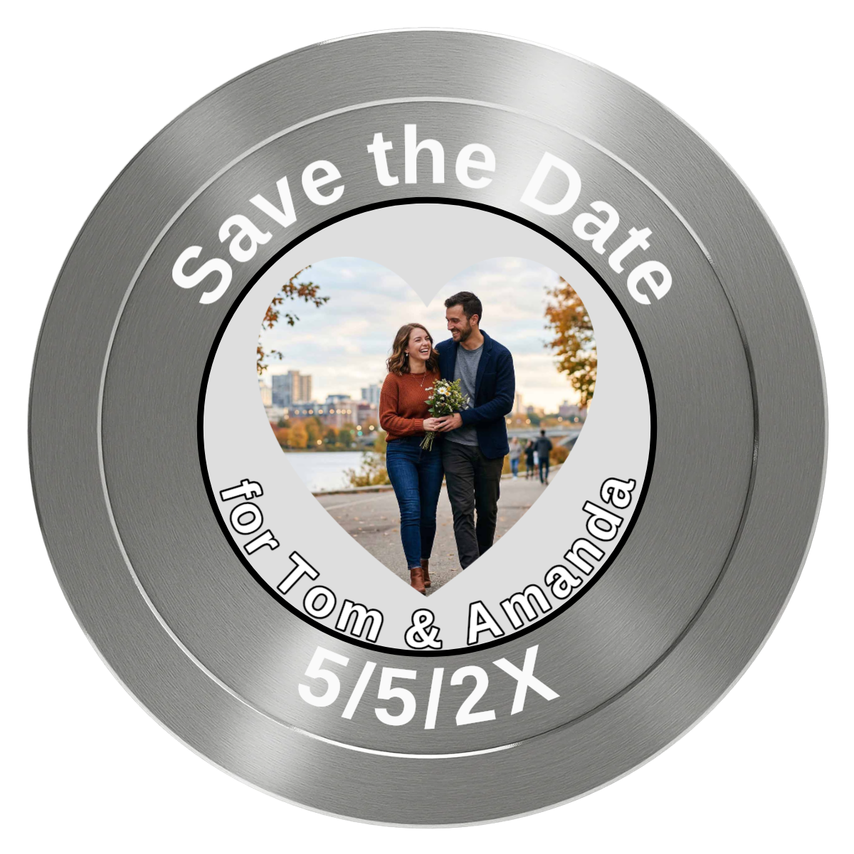 Save the Date #01 Aluminum Poker Chips - Silver - Front