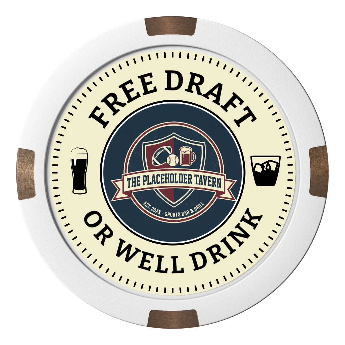 Beer Shop Composite & Metal Hybrid Poker Chips - White / 4 Spot - Front