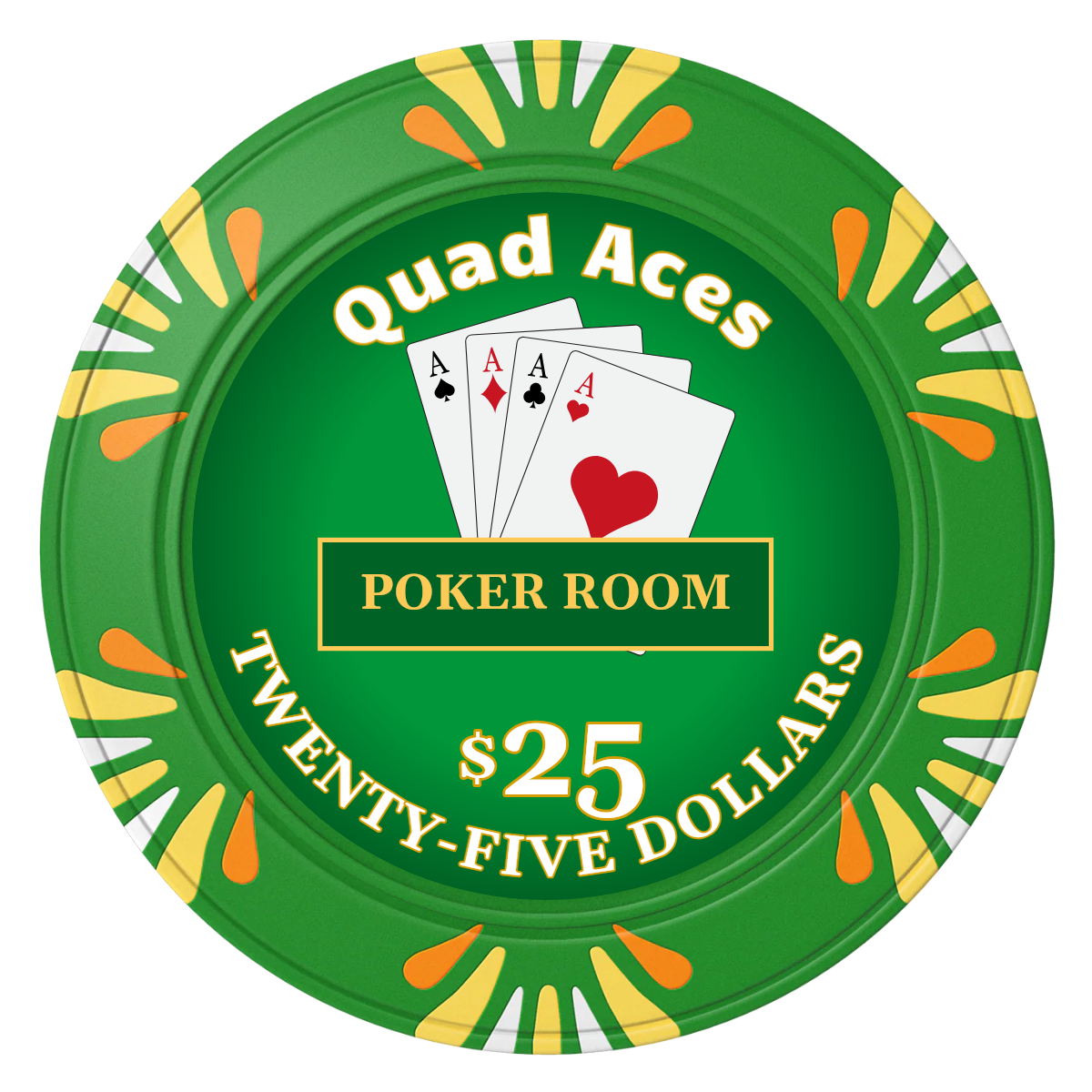 Quad Aces Clay Poker Chips - Green / Macau / 40mm - Front