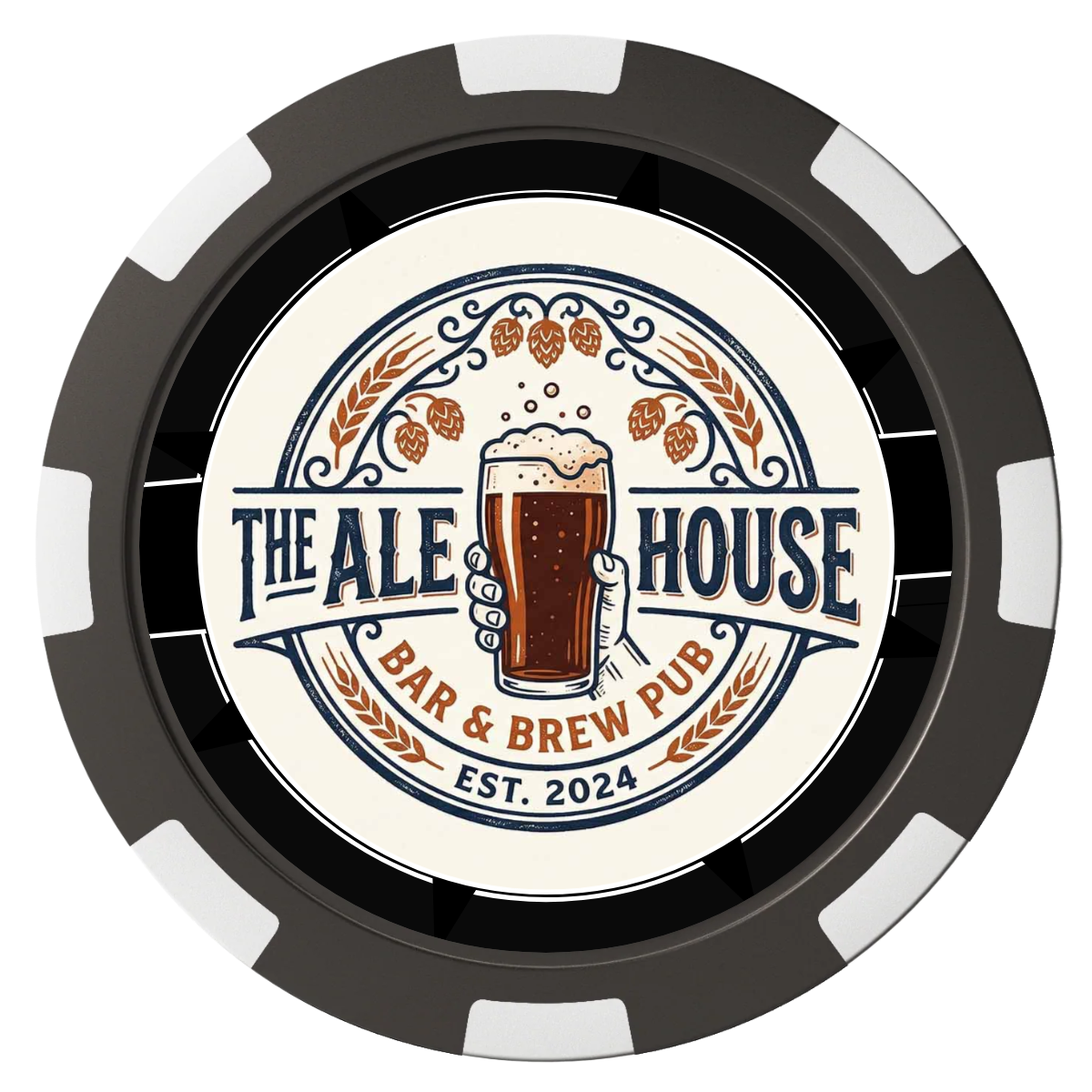 Free Beer Drink Composite Poker Chips - Black / 8 Spot - Back