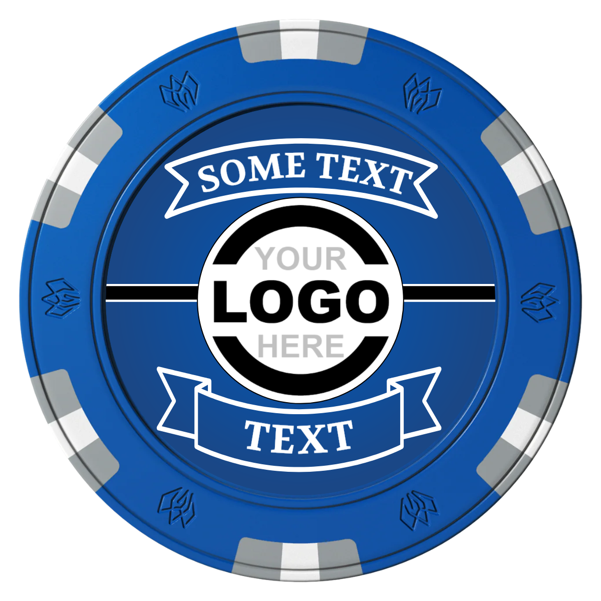 Double Banner Clay Poker Chips - Blue / 6 Spot Gem / 40mm - Front