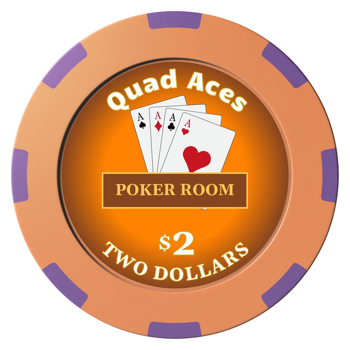 Quad Aces Clay Poker Chips - Orange / 8 Spot (2 Tone) / 40mm - Front