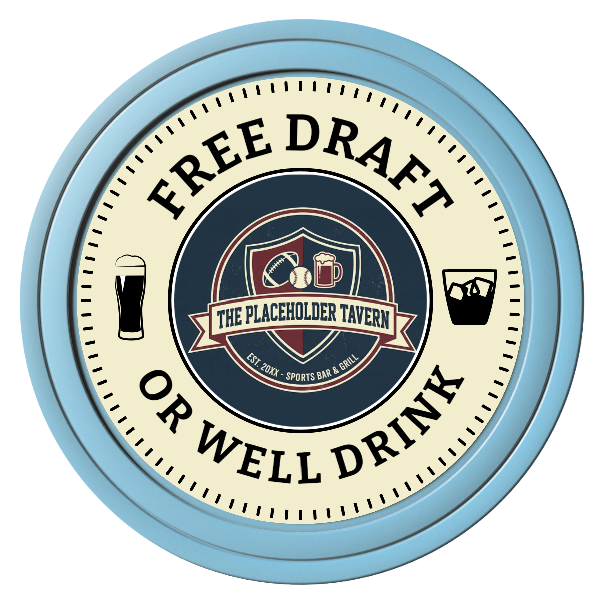 Beer Shop Composite Poker Chips - Light Blue / Solid - Front