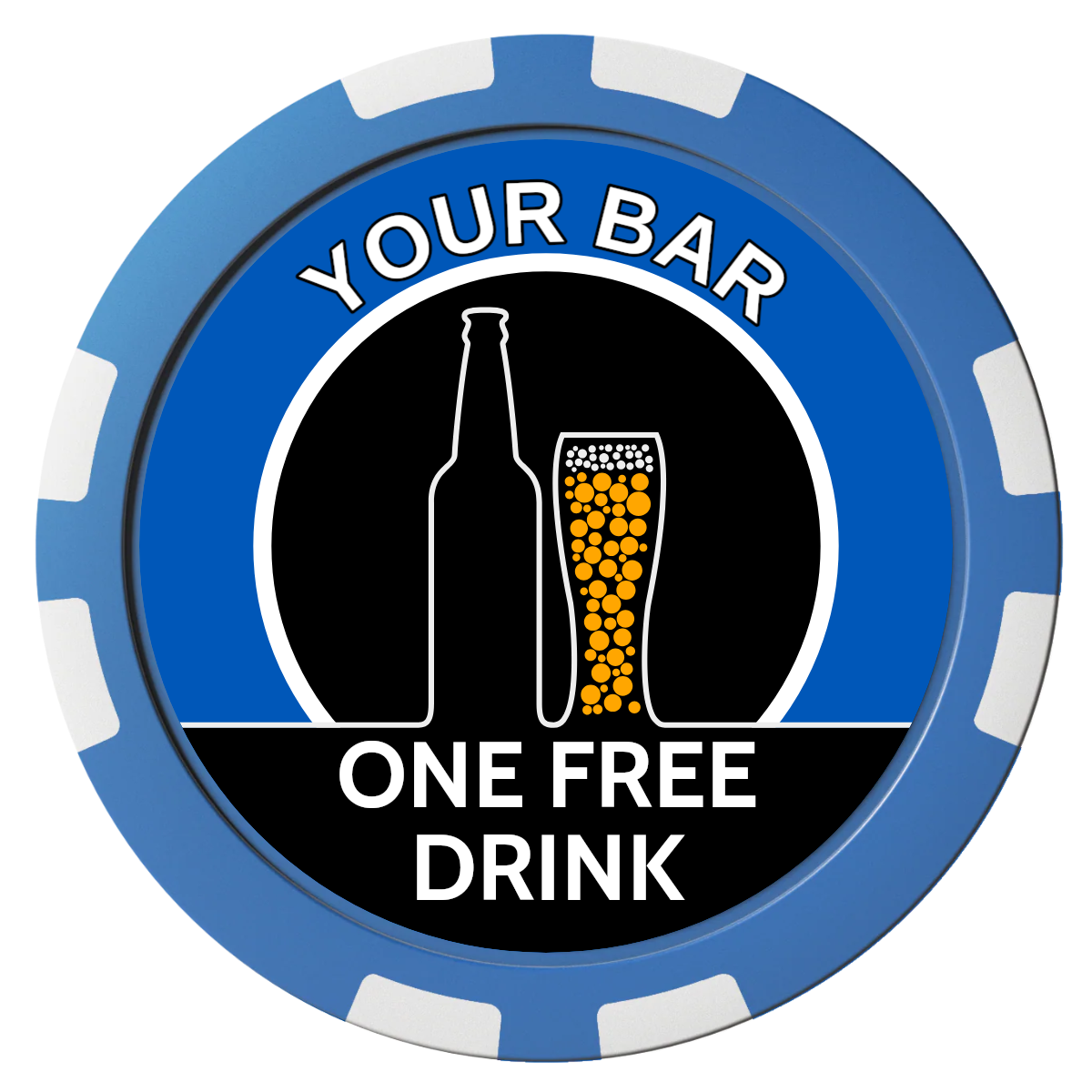 Beer and Glass Composite Poker Chips - Blue / 8 Stripe - Front
