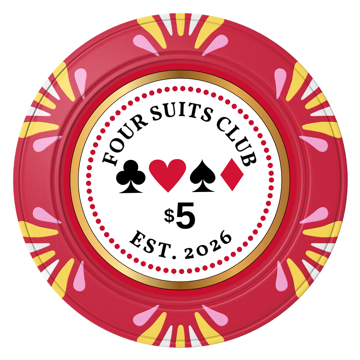 Fours Suits Club Clay Poker Chips - Red / Macau / 40mm - Front