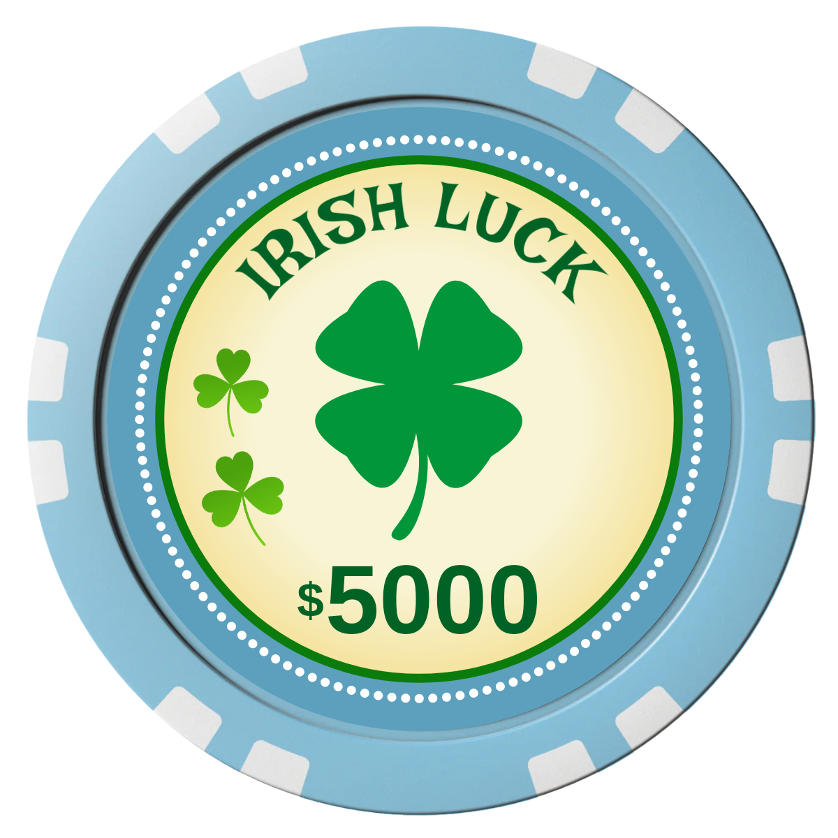 Irish Luck Composite Poker Chips - Light Blue / Double Stripe - Front