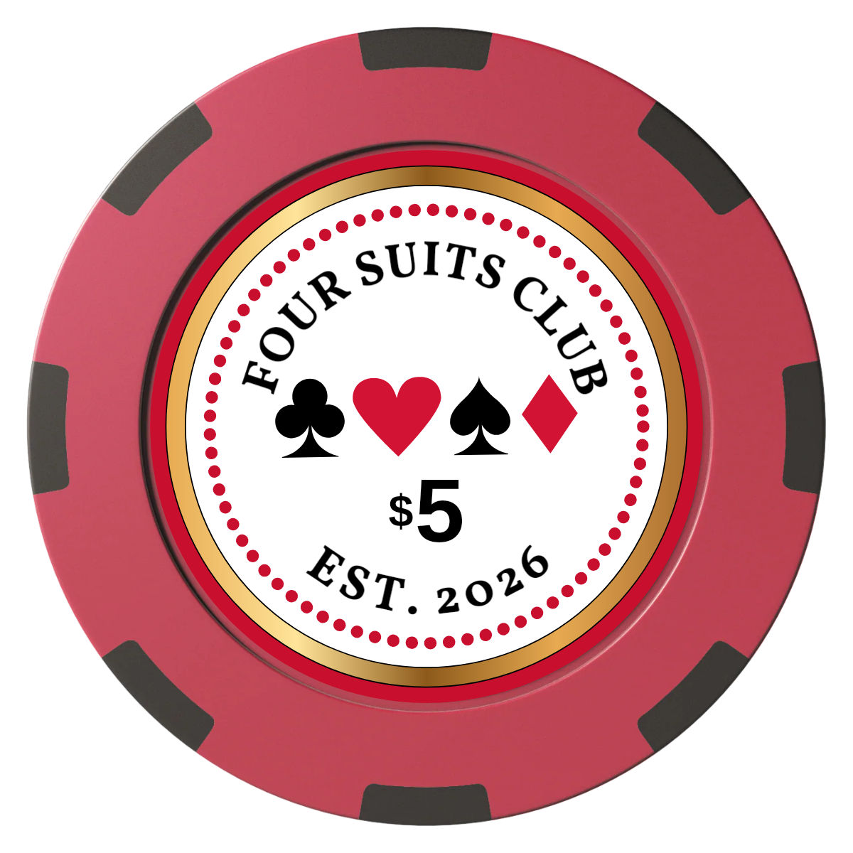 Fours Suits Club Clay Poker Chips - Red / 8 Spot (2 Tone) / 40mm - Front