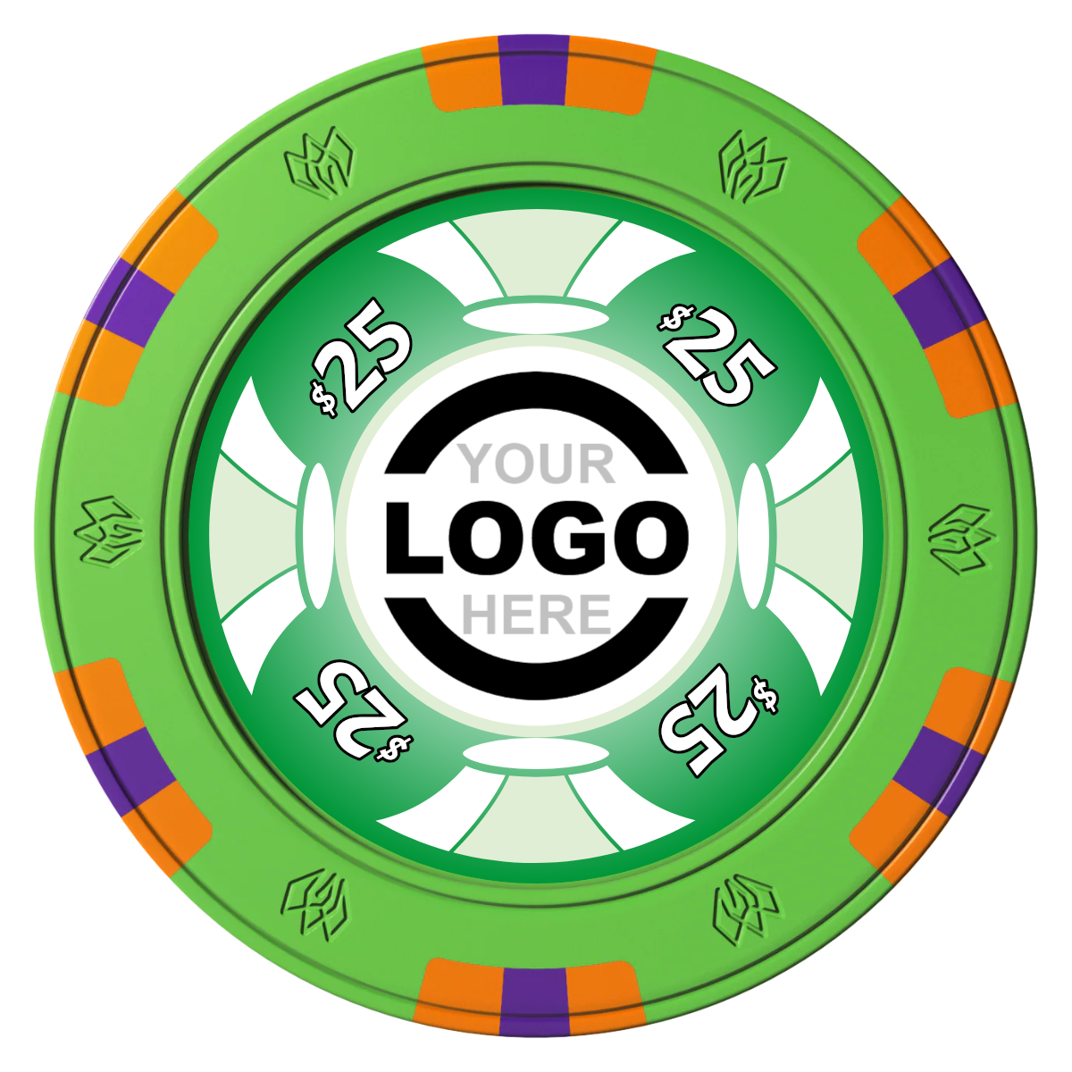 Alan Baker 4-2S A Clay Poker Chips - Green / 6 Spot Gem / 40mm - Front