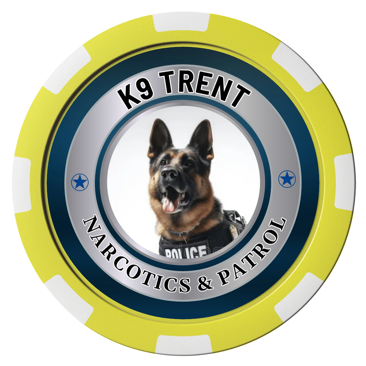 K-9 Trent Composite Poker Chips - Yellow / 8 Stripe - Front