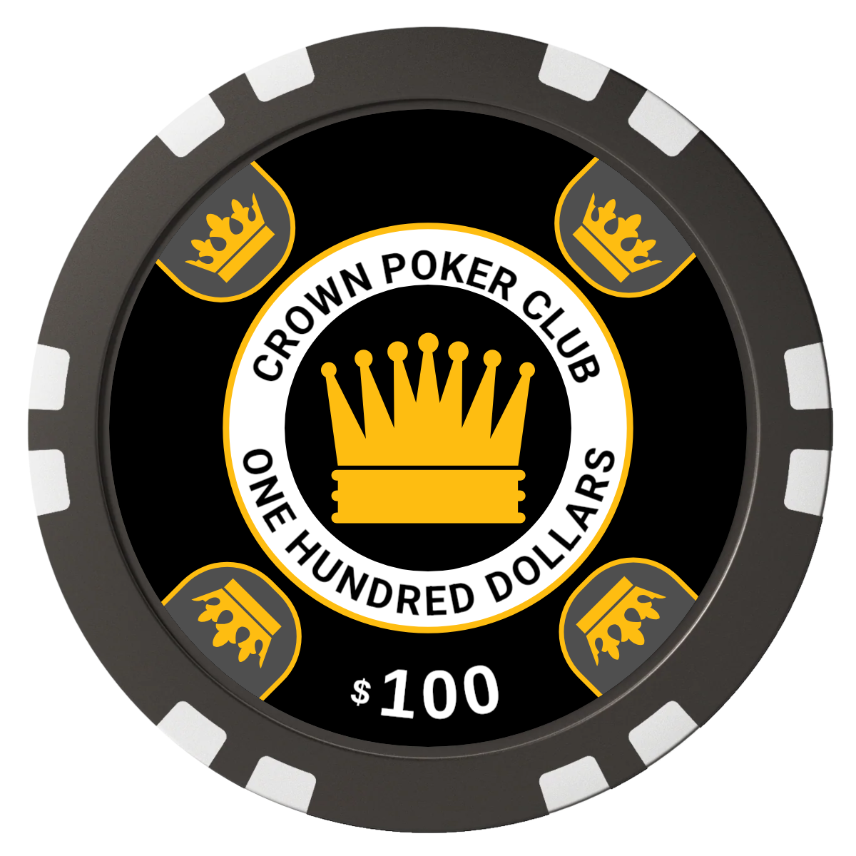 Crown Card Room Composite Poker Chips - Black / Double Stripe - Front