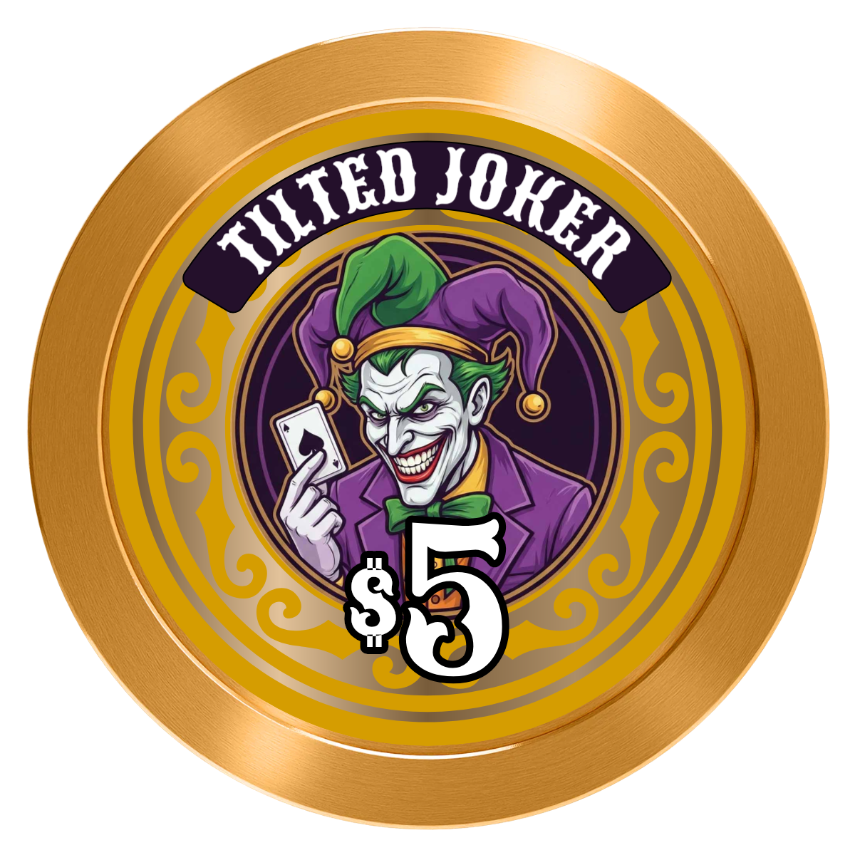Tilted Joker Aluminum Poker Chips - Gold - Front