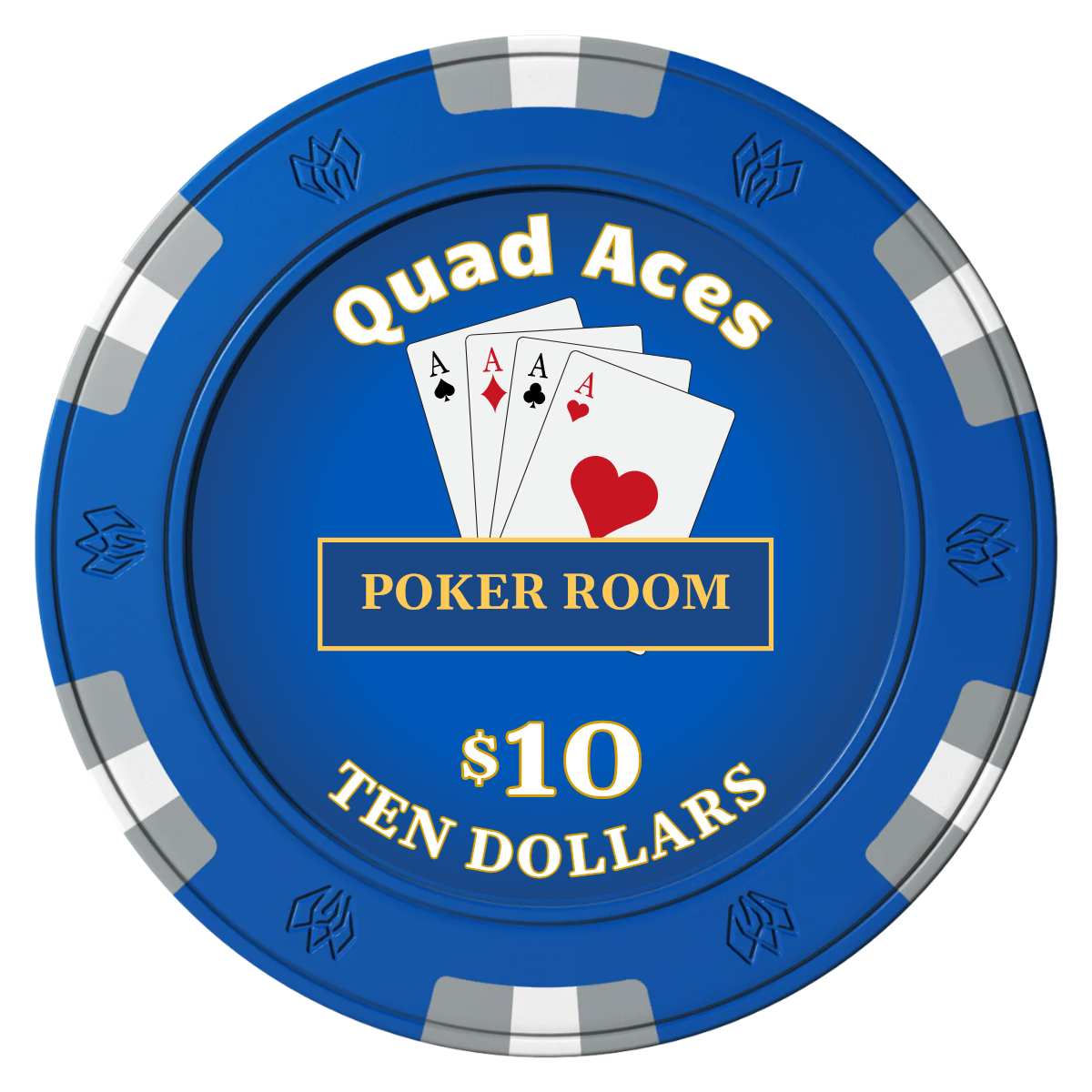 Quad Aces Clay Poker Chips - Blue / 6 Spot Gem / 40mm - Front