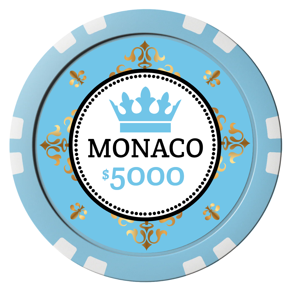 Monaco #001 Composite Poker Chips - Light Blue / Double Stripe - Front