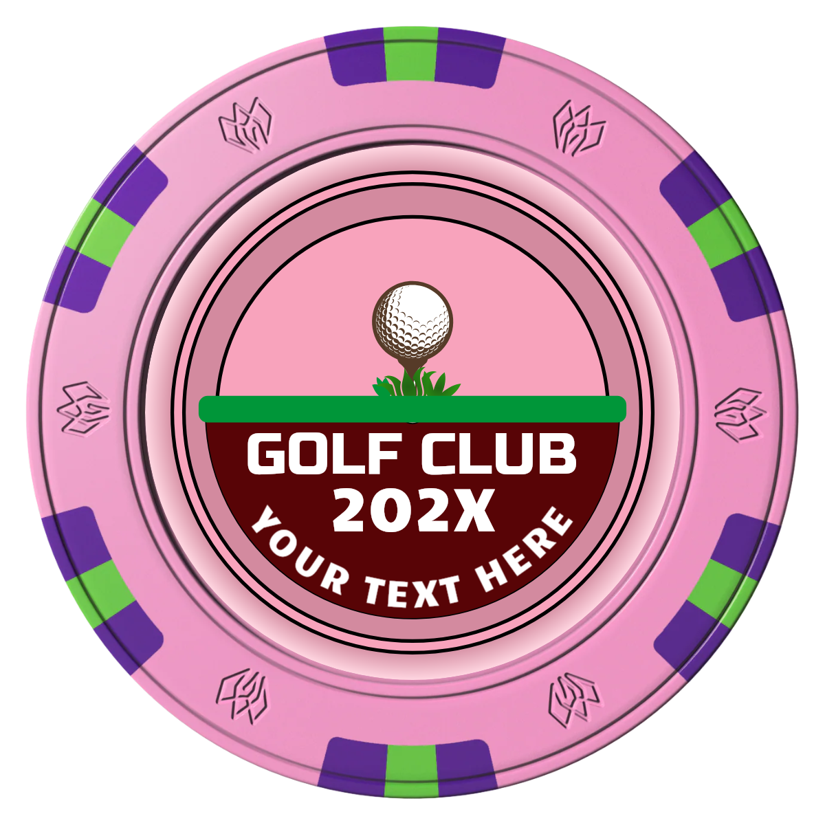 Teed Up Clay Poker Chips - Pink / 6 Spot Gem / 43mm - Front