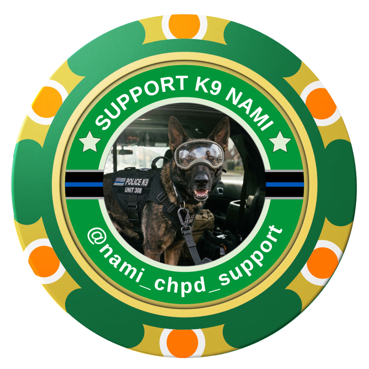 Police Department K9 #02 Clay Poker Chips - Green / Monte Carlo / 40mm - Front