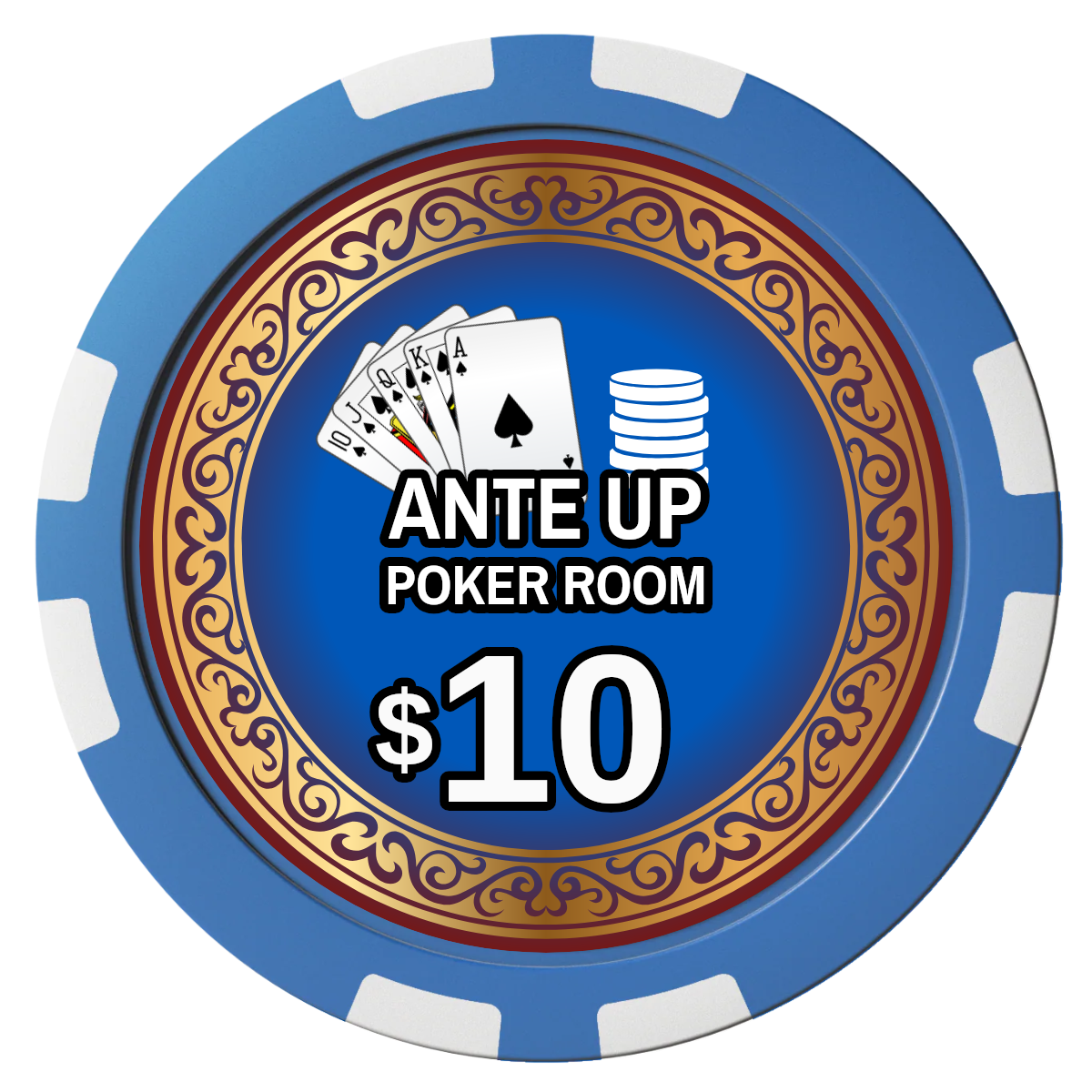 Ante Up Poker Room Composite Poker Chips - Blue / 8 Stripe - Front
