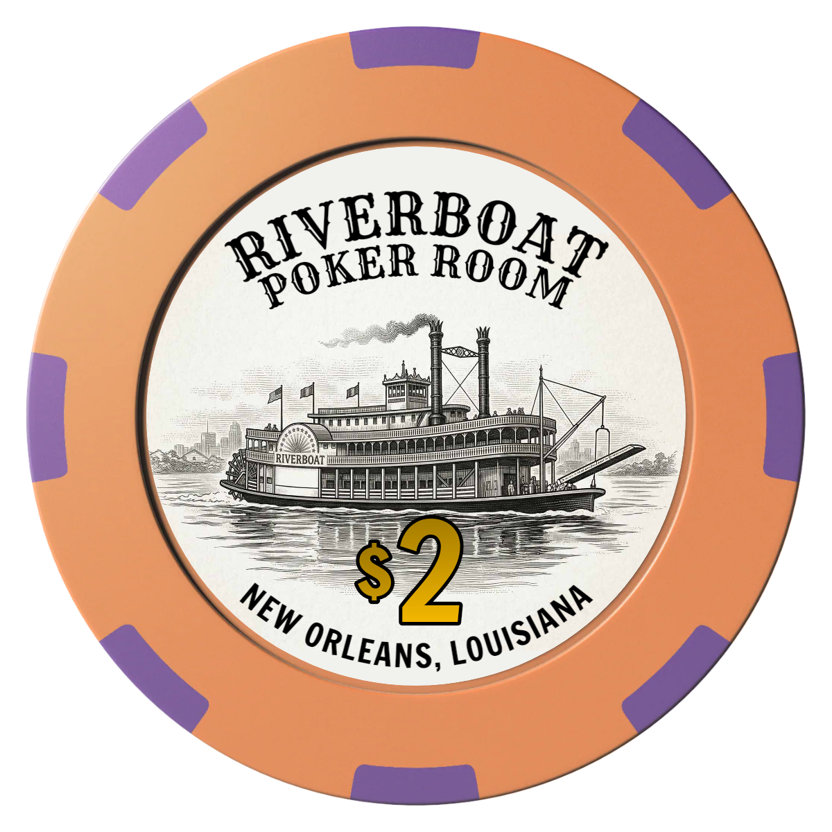 Riverboat Poker Room Clay Poker Chips - Orange / 8 Spot (2 Tone) / 40mm - Front