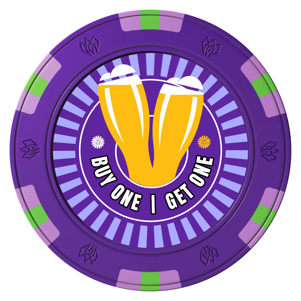Double Pint Clay Poker Chips - Purple / 6 Spot Gem / 43mm - Front