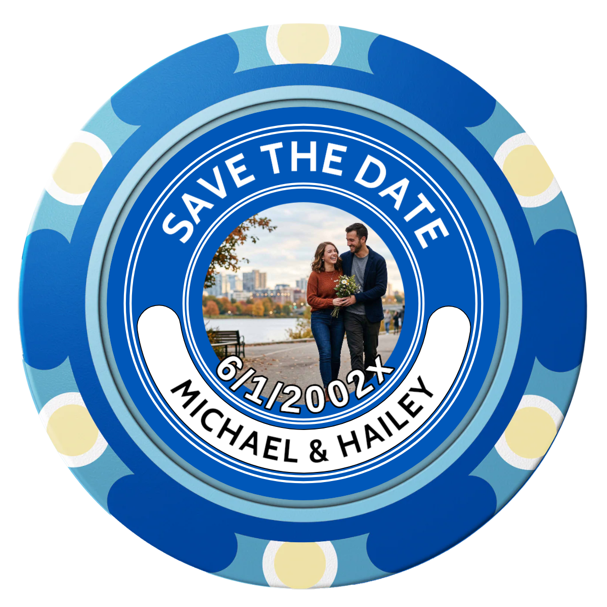 Save the Date Photo QR Code Clay Poker Chips - Blue / Monte Carlo / 40mm - Front