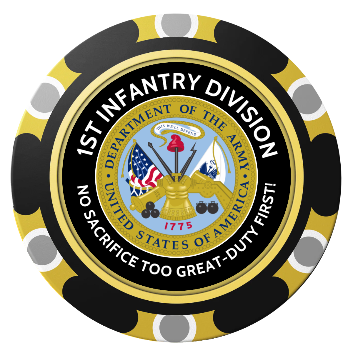 1st Infantry Division Clay Poker Chips - Black / Monte Carlo / 40mm - Back