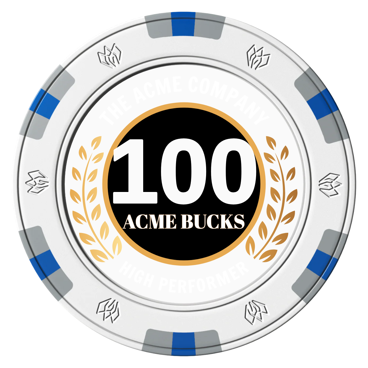 Achievement Wreath Clay Poker Chips - White / 6 Spot Gem / 43mm - Front