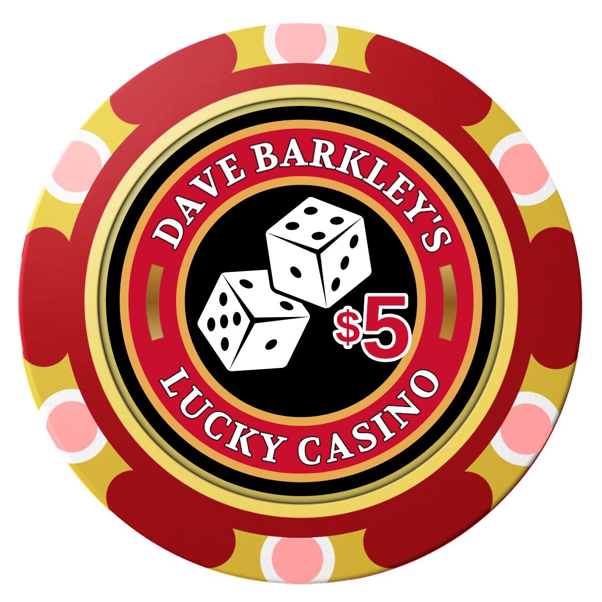 Dave's Lucky Casino Clay Poker Chips - Red / Monte Carlo / 40mm - Front