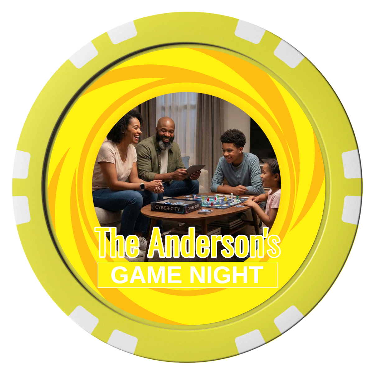 Anderson's Game Night Composite Poker Chips - Yellow / Double Stripe - Front