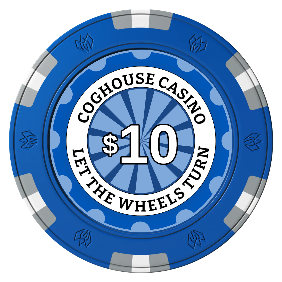 Cog House Clay Poker Chips - Blue / 6 Spot Gem / 40mm - Front