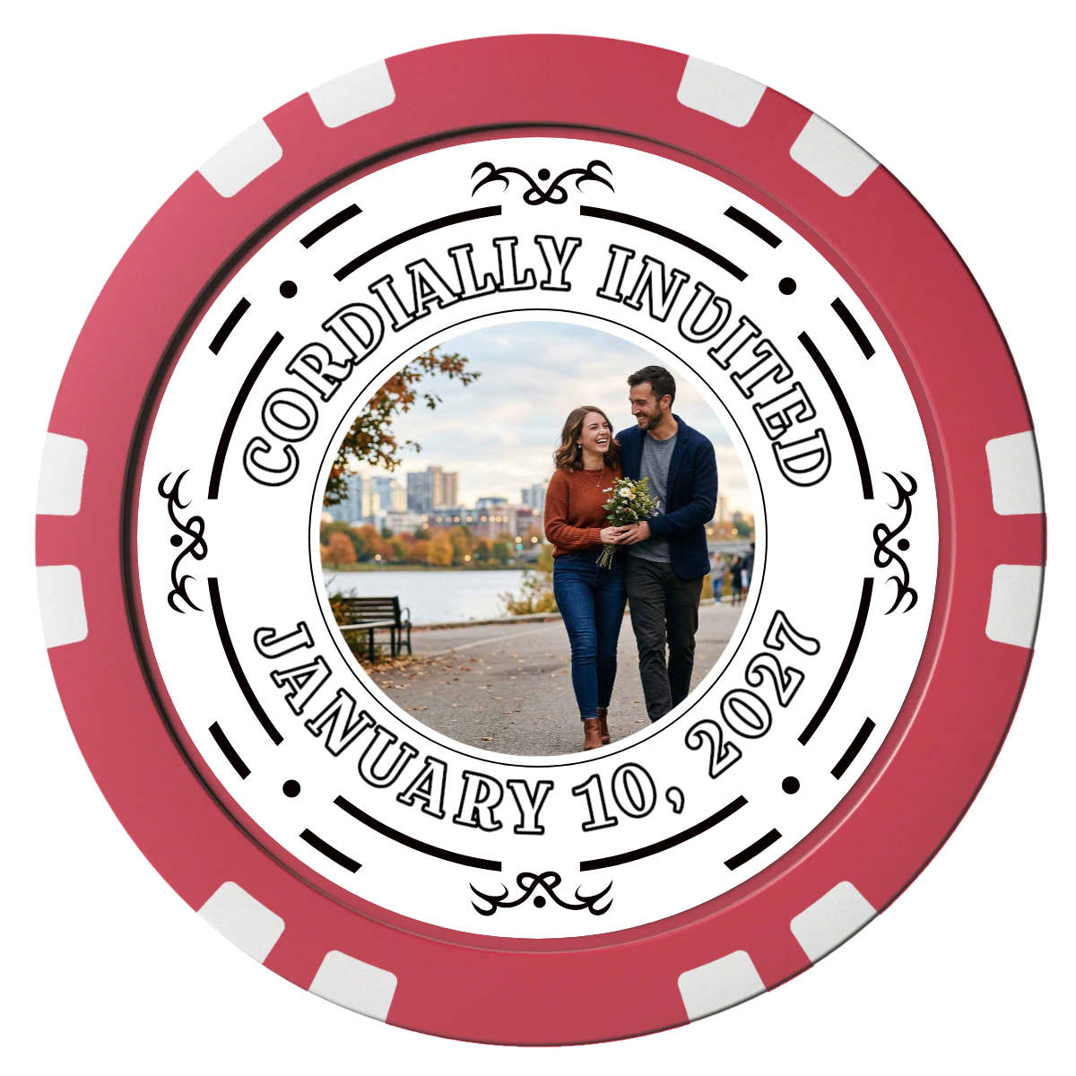 Save the Date Element Composite Poker Chips - Red / Double Stripe - Front