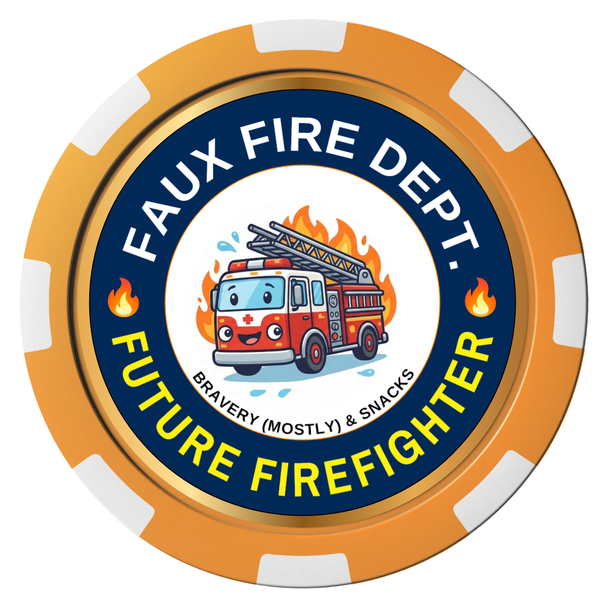Future Firefighter Composite Poker Chips - Orange / 8 Spot - Front