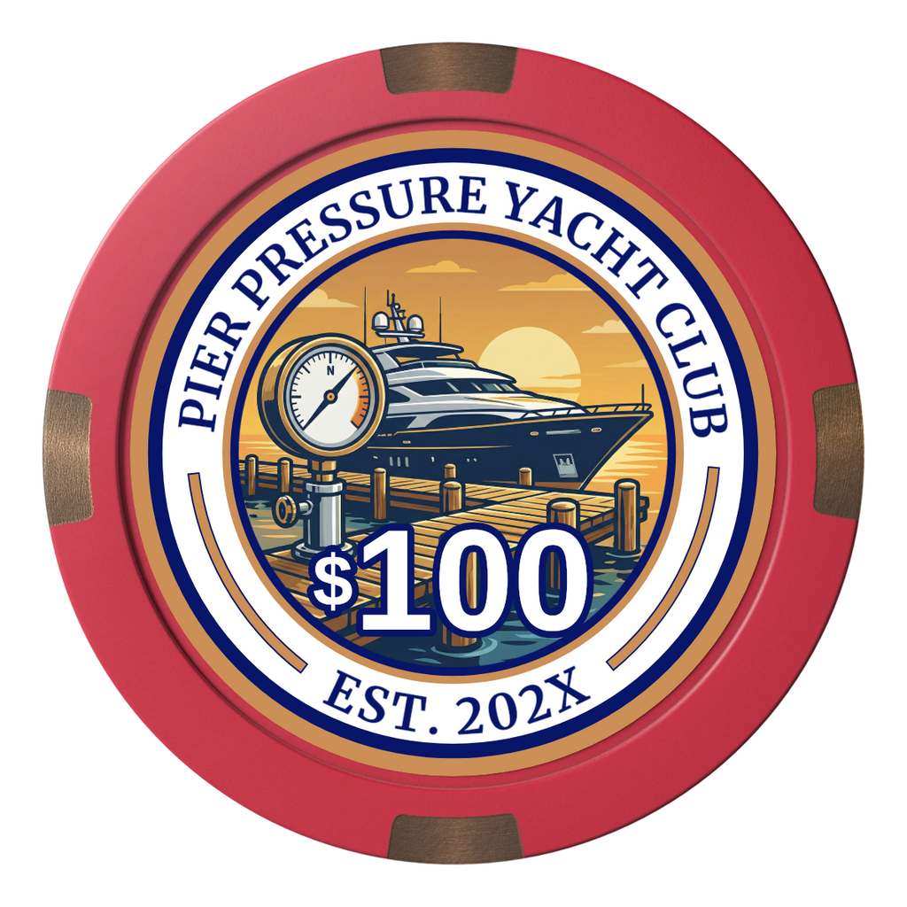 Anchor Down Card Room Composite & Metal Hybrid Poker Chips - Red - Back
