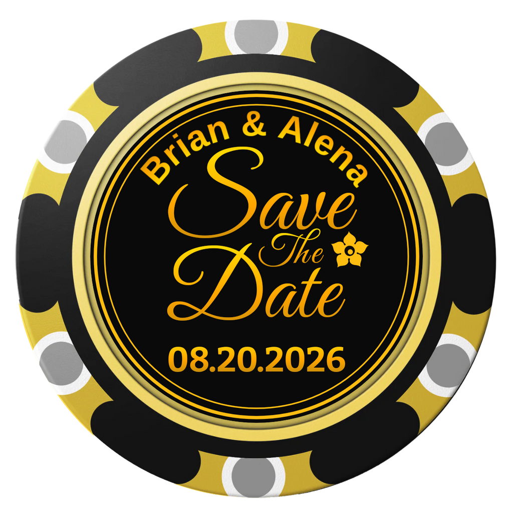 Save the Date Text Clay Poker Chips - Black / Monte Carlo / 40mm - Front