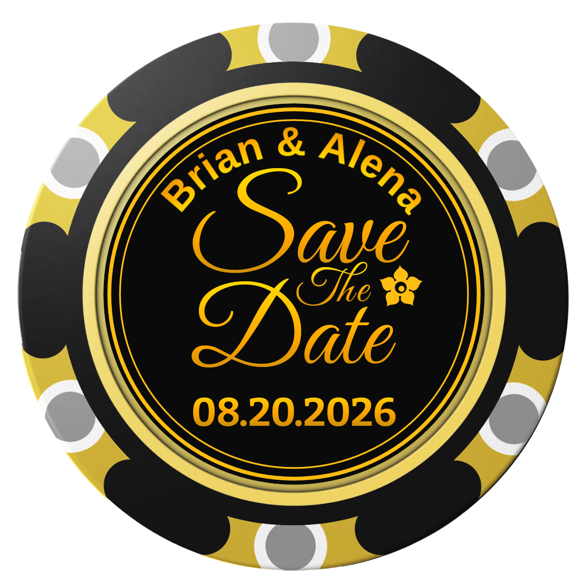 Save the Date Text Clay Poker Chips - Black / Monte Carlo / 40mm - Front