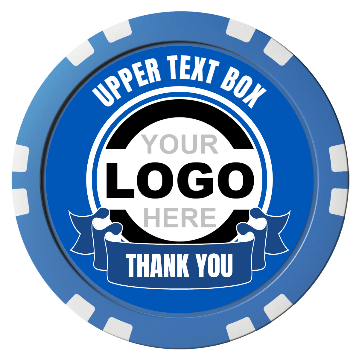 Lower Banner Composite Poker Chips - Blue / Double Stripe - Front