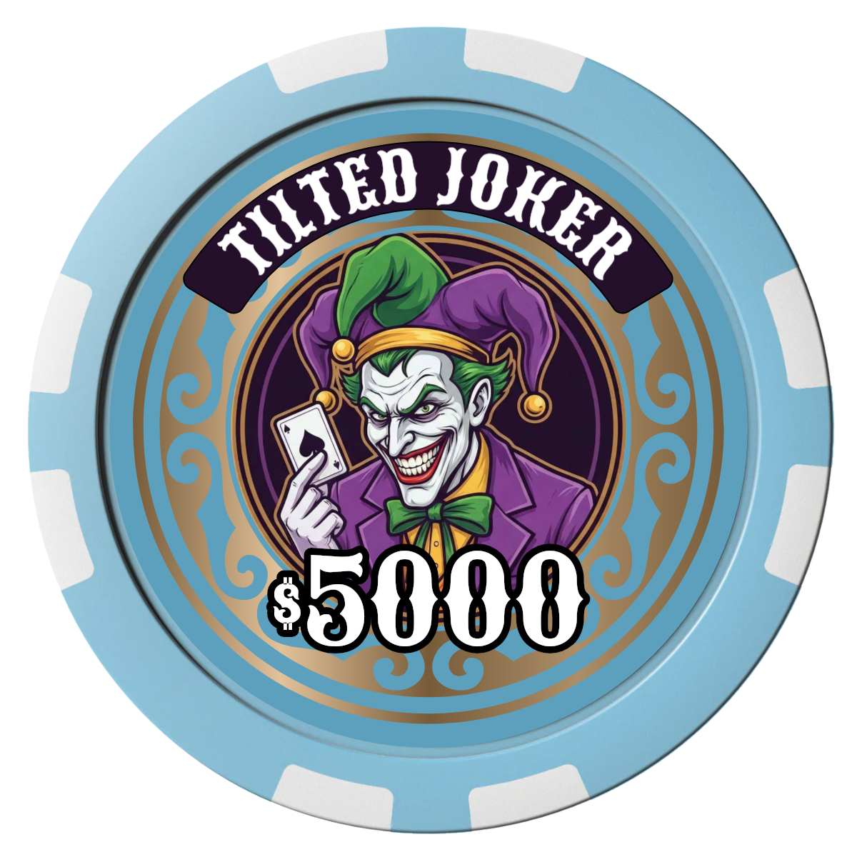 Tilted Joker Composite Poker Chips - Light Blue / 8 Stripe - Front