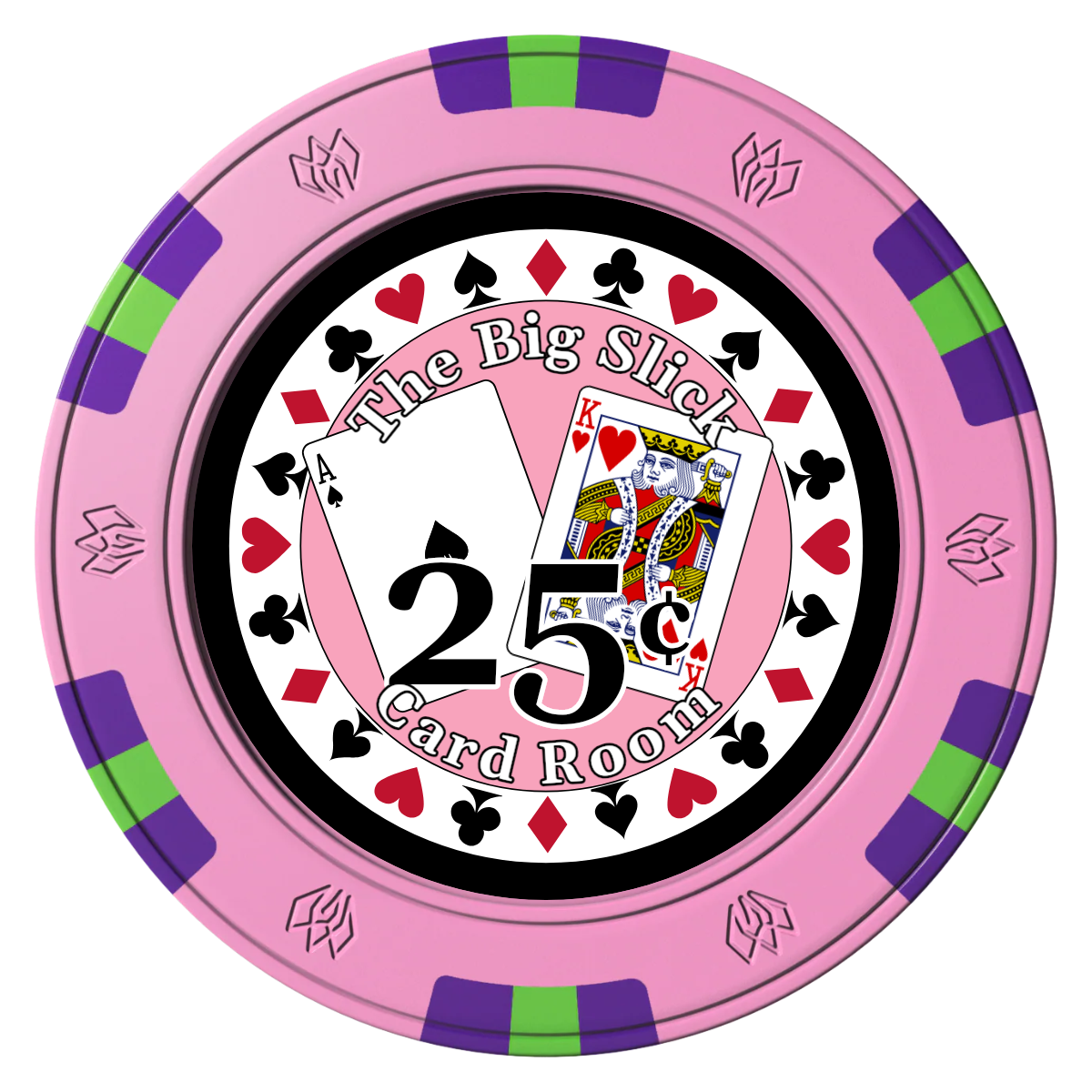 AK Big Slick Clay Poker Chips - Pink / 6 Spot Gem / 40mm - Front