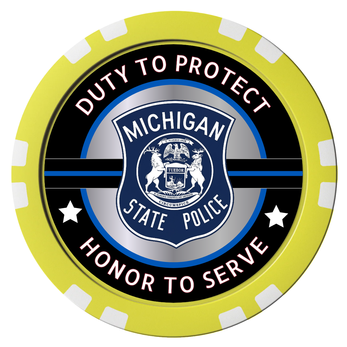 Police Department #01 Composite Poker Chips - Yellow / Double Stripe - Front