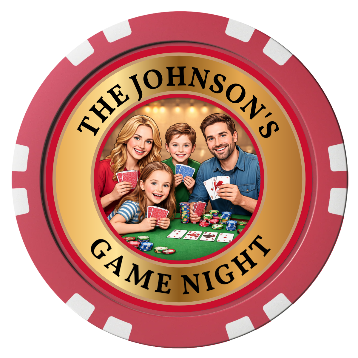 Family Game Night Composite Poker Chips - Red / Double Stripe - Front