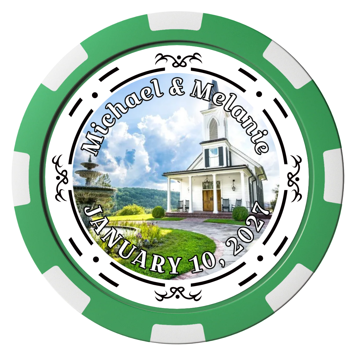 Save the Date Element Magnetic Composite Poker Chips - Green / 8 Spot - Back